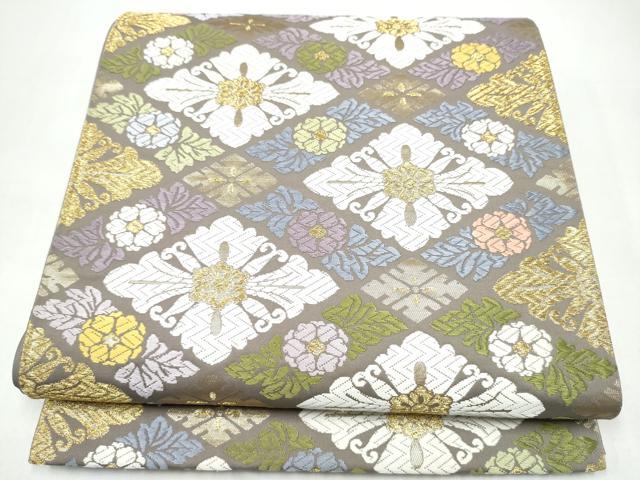 平和屋着物●六通柄袋帯　唐織　花飾菱文　金糸　正絹　逸品　CABI8867hy
