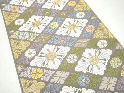 平和屋着物●六通柄袋帯　唐織　花飾菱文　金糸　正絹　逸品　CABI8867hy