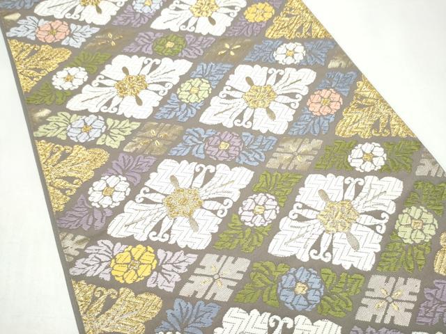 平和屋着物●六通柄袋帯　唐織　花飾菱文　金糸　正絹　逸品　CABI8867hy