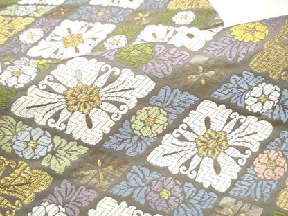 平和屋着物●六通柄袋帯　唐織　花飾菱文　金糸　正絹　逸品　CABI8867hy