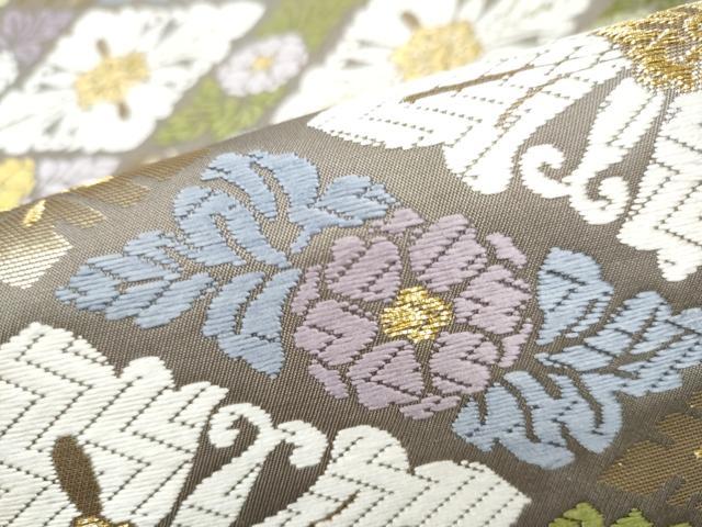 平和屋着物●六通柄袋帯　唐織　花飾菱文　金糸　正絹　逸品　CABI8867hy