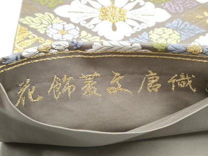 平和屋着物●六通柄袋帯　唐織　花飾菱文　金糸　正絹　逸品　CABI8867hy