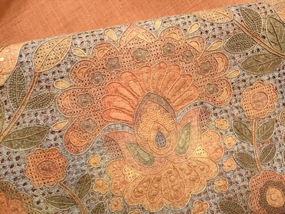平和屋着物●中国三大刺繍　スワトウ相良刺繍　総刺繍　太鼓柄袋帯　紬地　更紗花唐草文　正絹　逸品　CABI8870hy