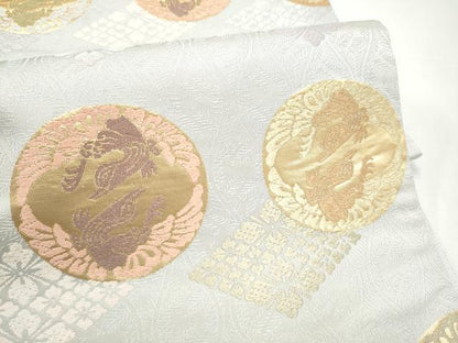 平和屋着物●六通柄袋帯　唐織　鴛鴦花菱文　金糸　正絹　逸品　CABI8872hy
