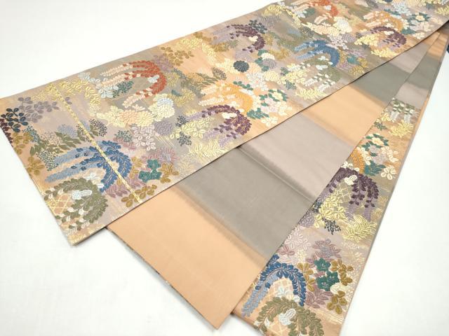 平和屋着物●六通柄袋帯　唐織　草花文　金糸　正絹　逸品　CABI8880hy