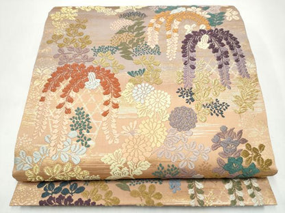 平和屋着物●六通柄袋帯　唐織　草花文　金糸　正絹　逸品　CABI8880hy