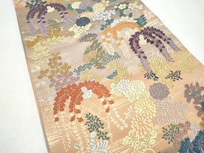 平和屋着物●六通柄袋帯　唐織　草花文　金糸　正絹　逸品　CABI8880hy