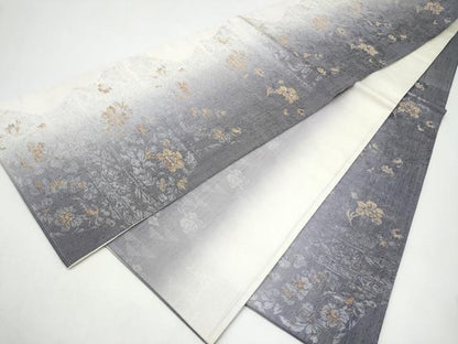 平和屋着物●六通柄袋帯　工藝三昧　草花文　銀糸　正絹　逸品　CABI8886hy