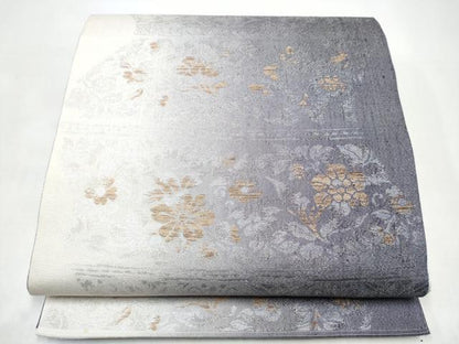 平和屋着物●六通柄袋帯　工藝三昧　草花文　銀糸　正絹　逸品　CABI8886hy