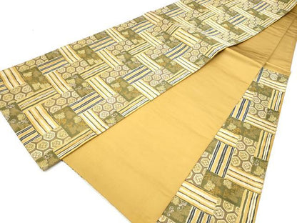 平和屋着物●六通柄袋帯　亀甲松葉文　金糸　正絹　逸品　CABI8889hy