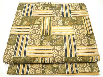 平和屋着物●六通柄袋帯　亀甲松葉文　金糸　正絹　逸品　CABI8889hy