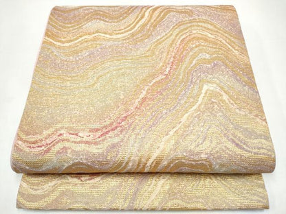 平和屋着物●全通柄袋帯　流水文　金糸　正絹　逸品　CABI8890hy