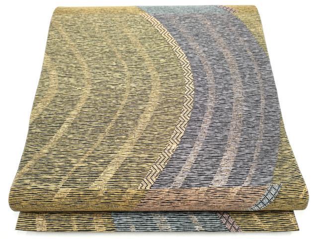 平和屋着物●六通柄袋帯　紙布　よろけ縞　金糸　やまと誂製　正絹　逸品　CABI8891hy