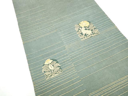 平和屋着物●太鼓柄袋帯　駒刺繍　黄金繭　花兎　金糸　正絹　逸品　CABI8892hy