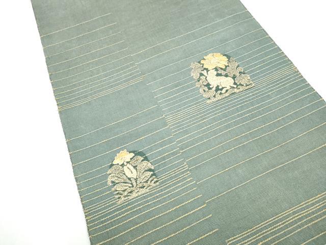 平和屋着物●太鼓柄袋帯　駒刺繍　黄金繭　花兎　金糸　正絹　逸品　CABI8892hy
