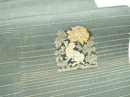 平和屋着物●太鼓柄袋帯　駒刺繍　黄金繭　花兎　金糸　正絹　逸品　CABI8892hy