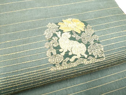 平和屋着物●太鼓柄袋帯　駒刺繍　黄金繭　花兎　金糸　正絹　逸品　CABI8892hy