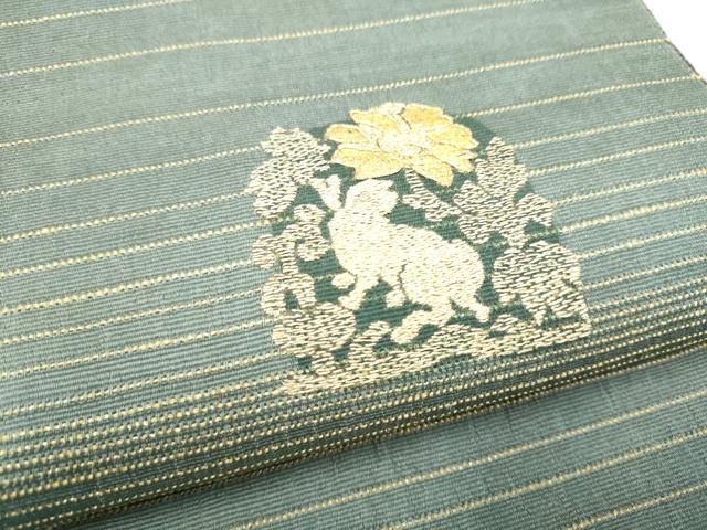 平和屋着物●太鼓柄袋帯　駒刺繍　黄金繭　花兎　金糸　正絹　逸品　CABI8892hy