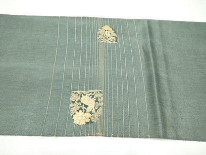 平和屋着物●太鼓柄袋帯　駒刺繍　黄金繭　花兎　金糸　正絹　逸品　CABI8892hy