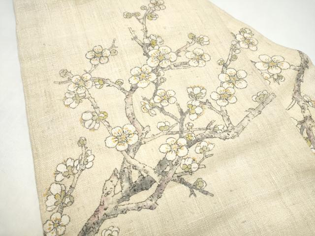 平和屋着物●九寸名古屋帯　手描き　紬地　枝梅文　正絹　逸品　CABI8895hy
