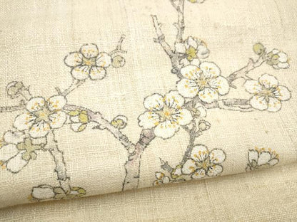 平和屋着物●九寸名古屋帯　手描き　紬地　枝梅文　正絹　逸品　CABI8895hy