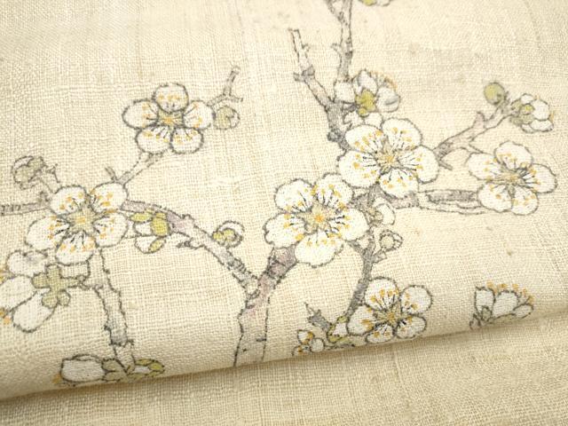 平和屋着物●九寸名古屋帯　手描き　紬地　枝梅文　正絹　逸品　CABI8895hy