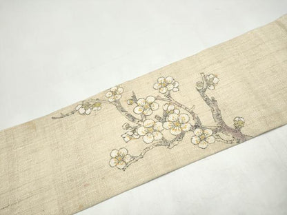 平和屋着物●九寸名古屋帯　手描き　紬地　枝梅文　正絹　逸品　CABI8895hy
