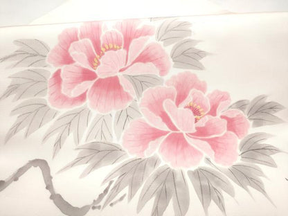 平和屋着物●九寸名古屋帯　作家物　手描き　枝牡丹　金彩　正絹　逸品　CABI8898hy