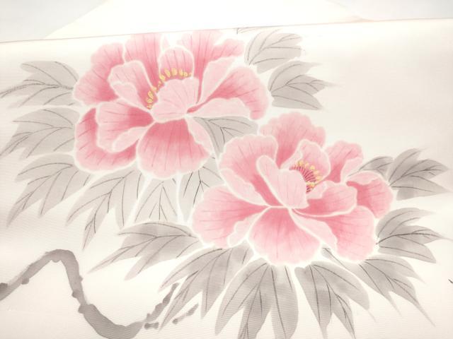 平和屋着物●九寸名古屋帯　作家物　手描き　枝牡丹　金彩　正絹　逸品　CABI8898hy