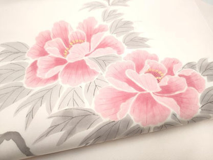 平和屋着物●九寸名古屋帯　作家物　手描き　枝牡丹　金彩　正絹　逸品　CABI8898hy