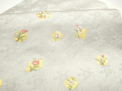 平和屋着物●九寸名古屋帯　刺繍　草花文　金彩　正絹　逸品　CABI8899hy