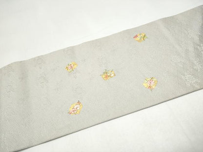 平和屋着物●九寸名古屋帯　刺繍　草花文　金彩　正絹　逸品　CABI8899hy