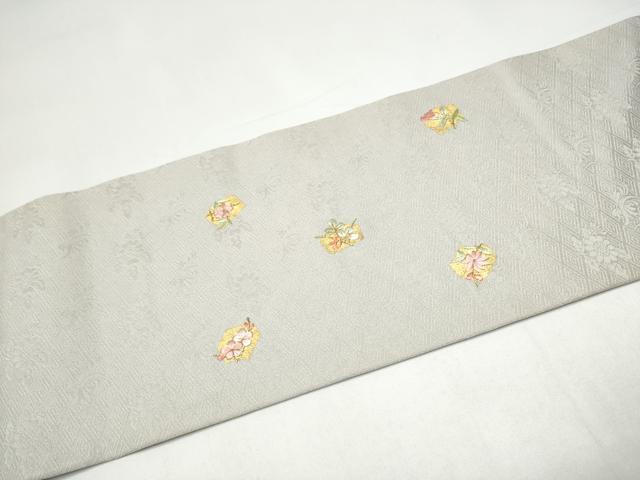 平和屋着物●九寸名古屋帯　刺繍　草花文　金彩　正絹　逸品　CABI8899hy