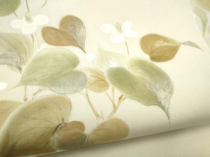 平和屋着物●塩瀬　九寸名古屋帯　手描き　枝花文　金彩　正絹　逸品　CABI8902hy
