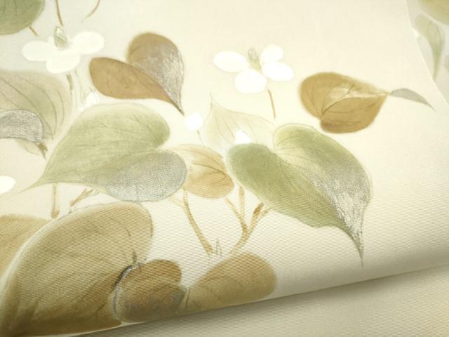 平和屋着物●塩瀬　九寸名古屋帯　手描き　枝花文　金彩　正絹　逸品　CABI8902hy