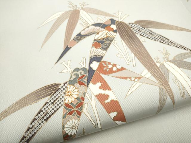 平和屋着物●塩瀬　九寸名古屋帯　駒刺繍　草花文　金彩　正絹　逸品　CABI8903hy