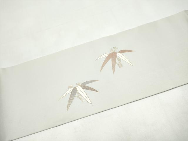 平和屋着物●塩瀬　九寸名古屋帯　駒刺繍　草花文　金彩　正絹　逸品　CABI8903hy