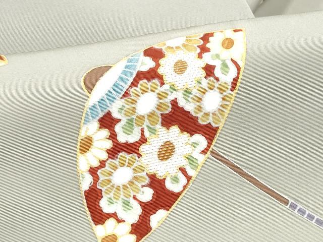 平和屋着物●塩瀬　九寸名古屋帯　刺繍　番傘　金彩　正絹　逸品　CABI8904hy