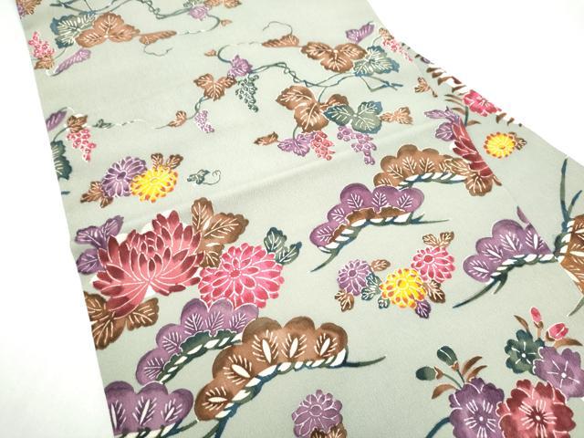 平和屋着物●九寸名古屋帯　琉球紅型　七彩蝋纈草木染　正絹　逸品　CABI8905hy