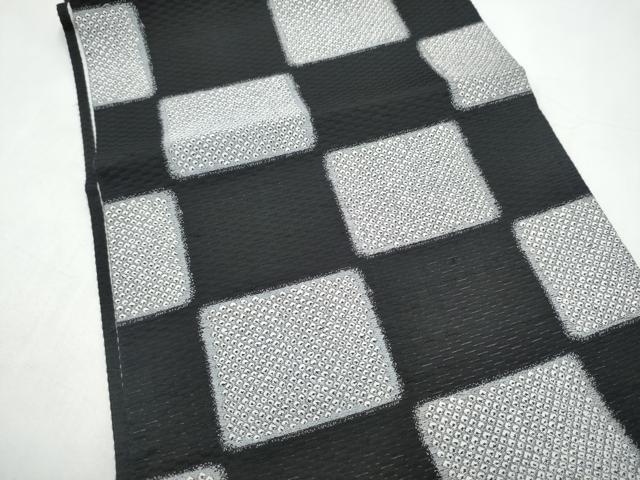 平和屋着物●九寸開き名古屋帯　市松鹿の子文　銀糸　正絹　逸品　CABI8906hy