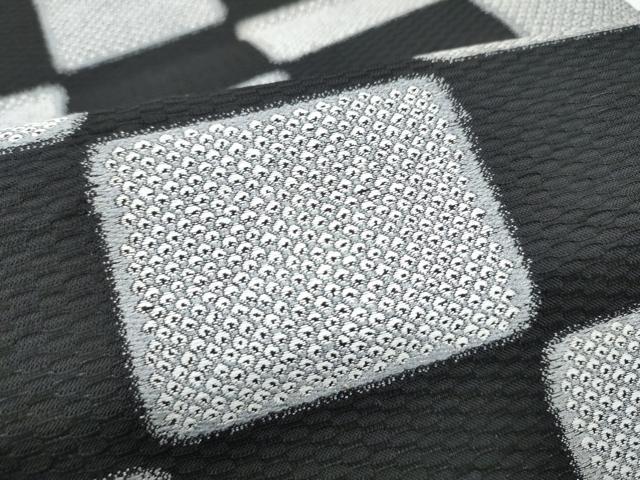 平和屋着物●九寸開き名古屋帯　市松鹿の子文　銀糸　正絹　逸品　CABI8906hy