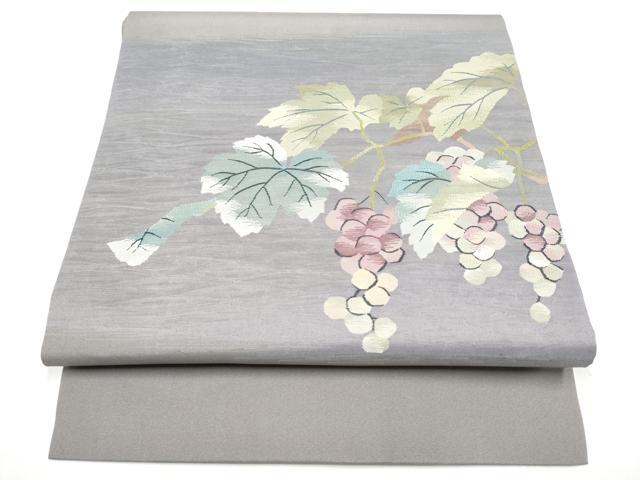 平和屋着物●九寸名古屋帯　すくい織　葡萄蔦の葉文　正絹　逸品　CABI8907hy
