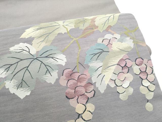平和屋着物●九寸名古屋帯　すくい織　葡萄蔦の葉文　正絹　逸品　CABI8907hy