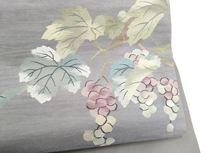 平和屋着物●九寸名古屋帯　すくい織　葡萄蔦の葉文　正絹　逸品　CABI8907hy