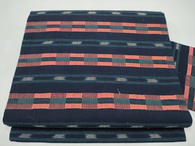 平和屋着物●九寸名古屋帯　めがね織　横段文　綿　逸品　CABI8910hy