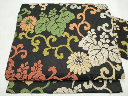 平和屋着物●九寸名古屋帯　唐織　菊桐唐草文　黒地　金糸　正絹　逸品　CABI8913hy