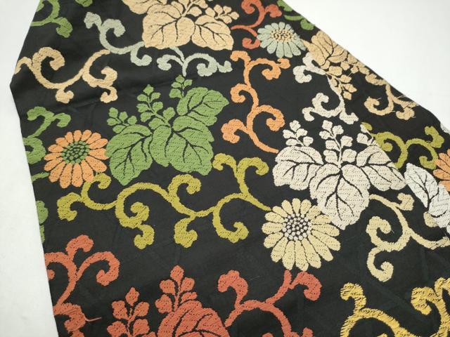 平和屋着物●九寸名古屋帯　唐織　菊桐唐草文　黒地　金糸　正絹　逸品　CABI8913hy