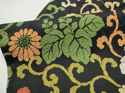 平和屋着物●九寸名古屋帯　唐織　菊桐唐草文　黒地　金糸　正絹　逸品　CABI8913hy