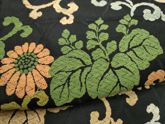 平和屋着物●九寸名古屋帯　唐織　菊桐唐草文　黒地　金糸　正絹　逸品　CABI8913hy