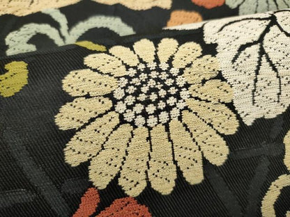 平和屋着物●九寸名古屋帯　唐織　菊桐唐草文　黒地　金糸　正絹　逸品　CABI8913hy